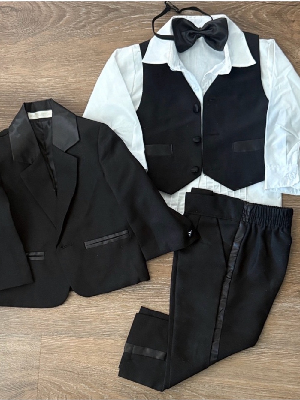 Children's Black 4-Piece Tuxedo Set with Bow Tie
